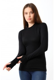 21756 KADIN YARIM BALIKÇI UZUN KOLU PARMAK GEÇMELİ  BLUZ 