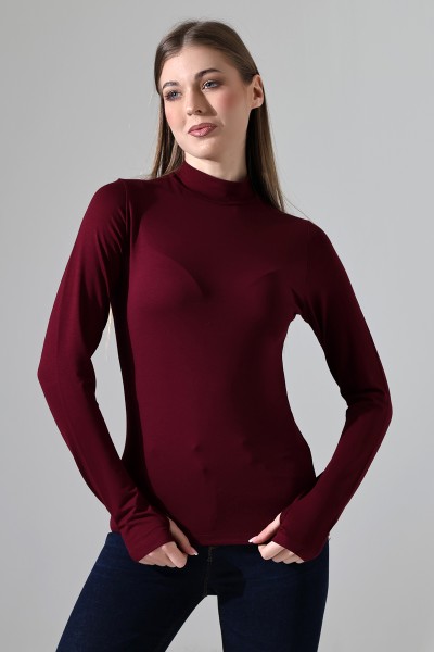 21756 KADIN YARIM BALIKÇI UZUN KOLU PARMAK GEÇMELİ  BLUZ 