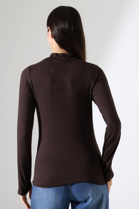 21756 KADIN YARIM BALIKÇI UZUN KOLU PARMAK GEÇMELİ  BLUZ 