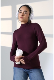 21756 KADIN YARIM BALIKÇI UZUN KOLU PARMAK GEÇMELİ  BLUZ 