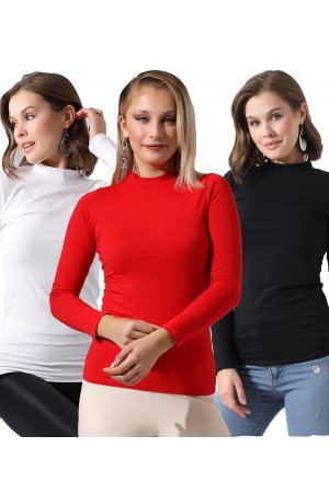 0-39939 - 3LÜ PAKET KADIN UZUN KOL YARIM BALIKCI YAKA BADY 0-39939 - 3LÜ PAKET KADIN UZUN KOL YARIM BALIKCI YAKA BADY