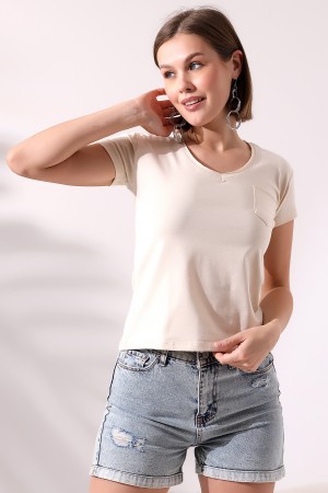 21065 KADIN KISA KOL CEPLİ LYC PİS V YAKA BADY 