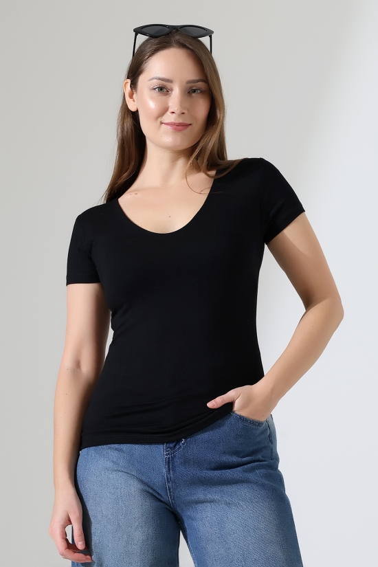 22175 KADIN TULUM V YAKA FULL LYC VORTVİSK KISA KOL TSHIRT 