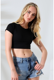 21750  KADIN KISA KOL TEM.BİYEYELİ  BİSİKLET YAKA CROP BADY 