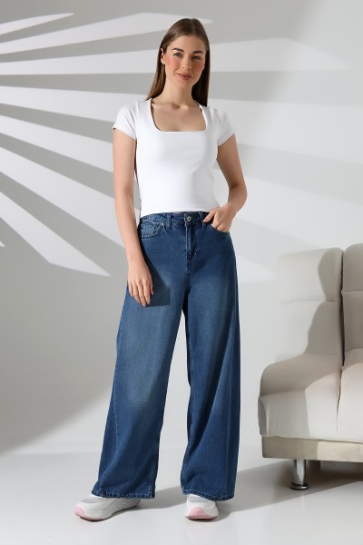 21804  KADIN KISA KOL FULL LYC RİB KOMPAKT PENYE TULUM  KARE YAKA T-SHIRT