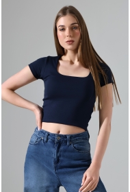 21804  KADIN KISA KOL FULL LYC RİB KOMPAKT PENYE TULUM  KARE YAKA T-SHIRT