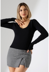 21948 KADIN UZUN KOL GENİŞ V YAKA FULL LYC RİBANA TSHIRT 