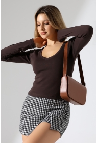 21948 KADIN UZUN KOL GENİŞ V YAKA FULL LYC RİBANA TSHIRT 