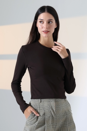 21651 KADIN FULL LYC KOMPAKT PENYE RİB UZUN KOL DİK BİSİKLET YAKA TSHIRT 