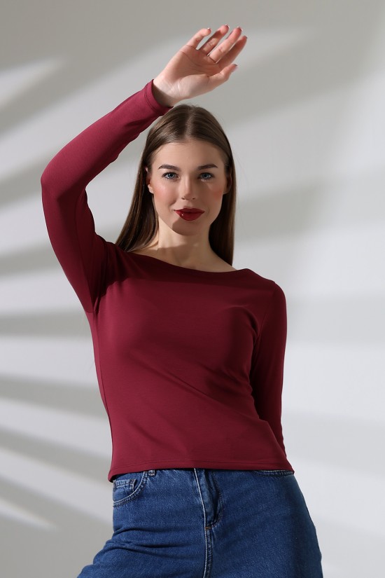 21897 KADIN KAYIK YAKA FULL LYC KOMPAKT PENYE RİB UZUN KOL TSHIRT 21897 KADIN KAYIK YAKA FULL LYC KOMPAKT PENYE RİB UZUN KOL TSHIRT