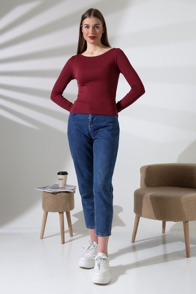 21897 KADIN KAYIK YAKA FULL LYC KOMPAKT PENYE RİB UZUN KOL TSHIRT 21897 KADIN KAYIK YAKA FULL LYC KOMPAKT PENYE RİB UZUN KOL TSHIRT