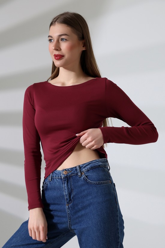 21897 KADIN KAYIK YAKA FULL LYC KOMPAKT PENYE RİB UZUN KOL TSHIRT 21897 KADIN KAYIK YAKA FULL LYC KOMPAKT PENYE RİB UZUN KOL TSHIRT