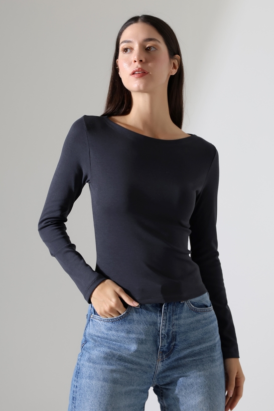 21897 KADIN KAYIK YAKA FULL LYC KOMPAKT PENYE RİB UZUN KOL TSHIRT 21897 KADIN KAYIK YAKA FULL LYC KOMPAKT PENYE RİB UZUN KOL TSHIRT