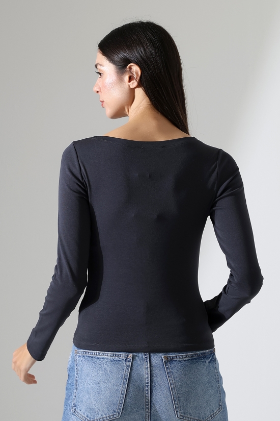 21897 KADIN KAYIK YAKA FULL LYC KOMPAKT PENYE RİB UZUN KOL TSHIRT 21897 KADIN KAYIK YAKA FULL LYC KOMPAKT PENYE RİB UZUN KOL TSHIRT