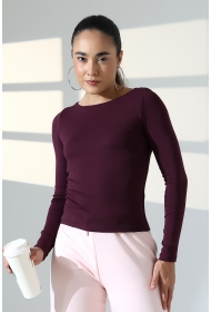 21897 KADIN KAYIK YAKA  FULL LYC KOMPAKT PENYE RİB UZUN KOL TSHIRT 