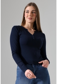 21926 KADIN FULL LYC KOMPAKT PENYE RİB UZUN KOL AÇIK PATLI DÜĞMELİ  TSHIRT 