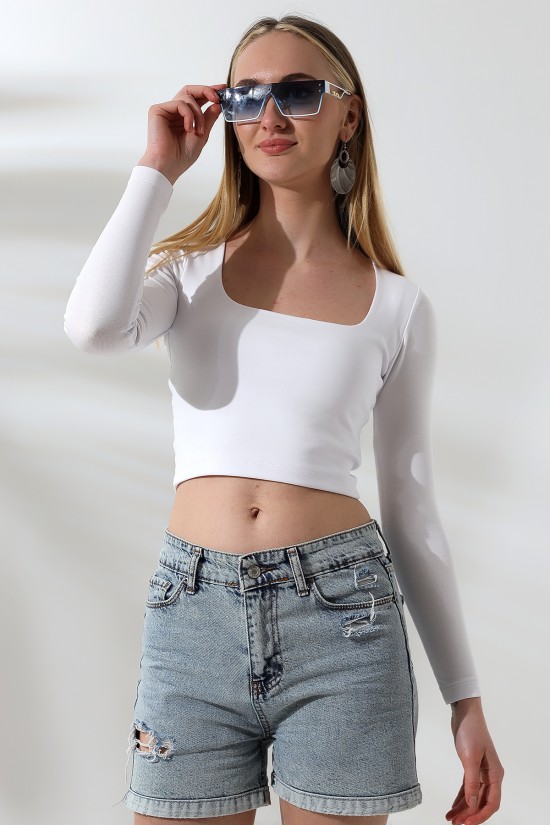 21650 KADIN FULL LYC COMP PENYE RİB UZUN KOLTULUM KARE YAKA KISA TSHIRT 21650 KADIN FULL LYC COMP PENYE RİB UZUN KOLTULUM KARE YAKA KISA TSHIRT