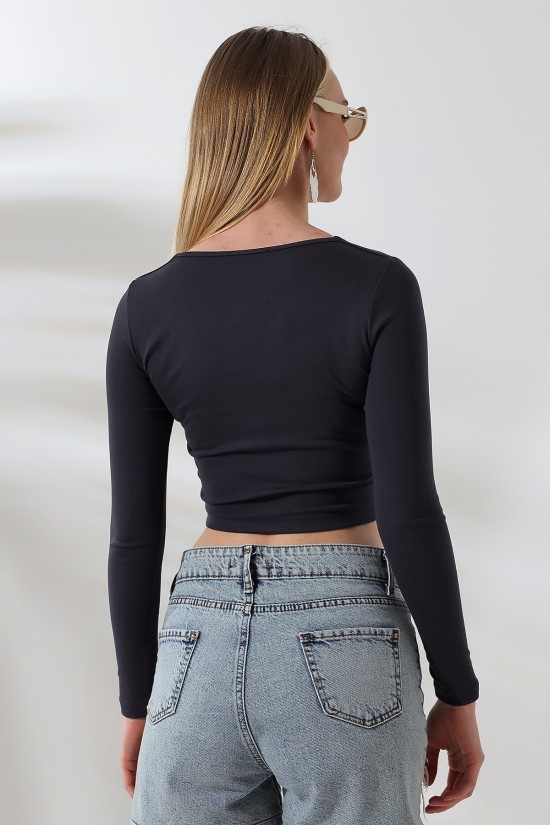 21650 KADIN FULL LYC COMP PENYE RİB UZUN KOLTULUM KARE YAKA KISA TSHIRT 21650 KADIN FULL LYC COMP PENYE RİB UZUN KOLTULUM KARE YAKA KISA TSHIRT