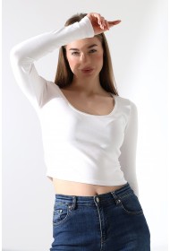 21946 KADIN FULL LYC COMP PENYE RİB UZUN KOL OVAL YAKASI TIRN LAST.DANTEL YAKA TSHIRT