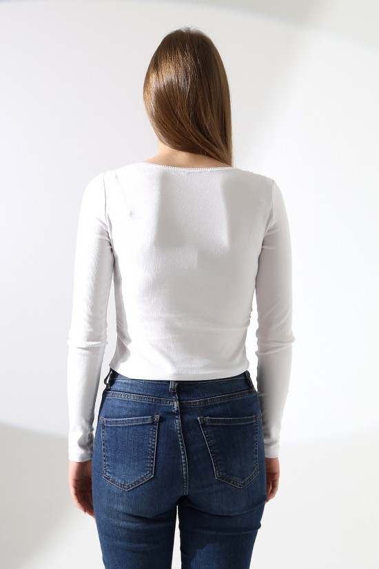 21946 KADIN FULL LYC COMP PENYE RİB UZUN KOL U YAKASI TIRN LAST.DANTEL YAKA TSHIRT 21946 KADIN FULL LYC COMP PENYE RİB UZUN KOL U YAKASI TIRN LAST.DANTEL YAKA TSHIRT