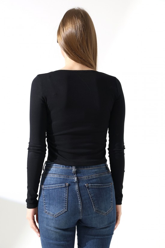 21946 KADIN FULL LYC COMP PENYE RİB UZUN KOL  U YAKASI TIRN LAST. YAKA TSHIRT