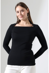 22200 KADIN TULUM KARE ÜÇGEN YAKA FULL LYC COMP PENYE RİB UZUN KOL TSHIRT