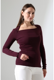 22200 KADIN TULUM KARE ÜÇGEN YAKA FULL LYC COMP PENYE RİB UZUN KOL TSHIRT