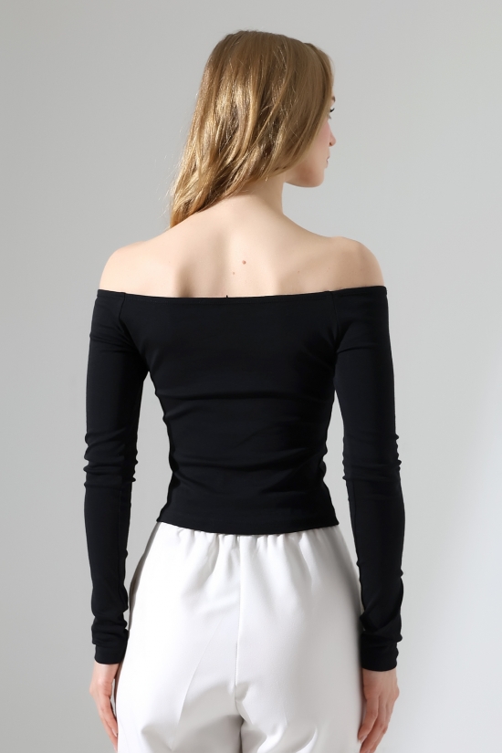 22141 KADIN KAYIK YAKA FULL LYC RİB UZUN KOL REGLAN VE OMUZ DÜŞÜMLÜ TSHIRT 