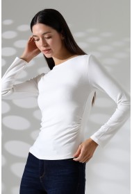 21951 KADIN KAYIK YAKA YANLARI LAST BÜZGÜLÜ FULL LYC VORTVİSK RİBANA UZUN KOL TSHIRT 