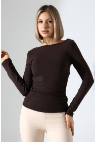 21951 KADIN KAYIK YAKA YANLARI LAST BÜZGÜLÜ FULL LYC VORTVİSK RİBANA UZUN KOL TSHIRT 