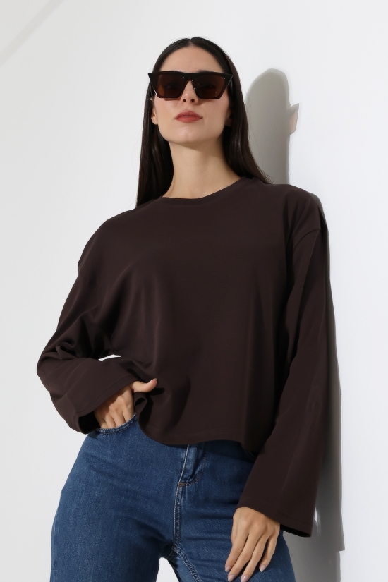 22181 KADIN BİSİKLET YAKA PENYE COMP.PAMUKLU İNTERLOK GENİŞ KESİM UZUN KOL TSHIRT 