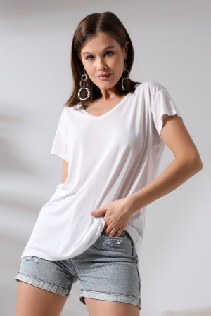 19410 KADIN KISA KOL SALAŞ V YAKA VSK TSHIRT