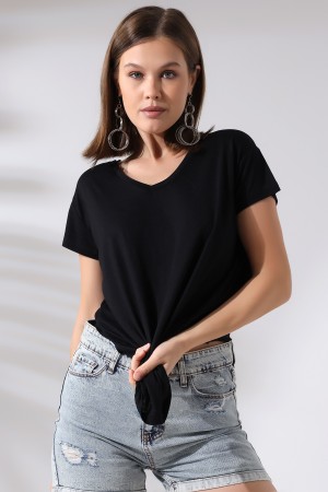 19410 KADIN KISA KOL SALAŞ V YAKA VSK TSHIRT