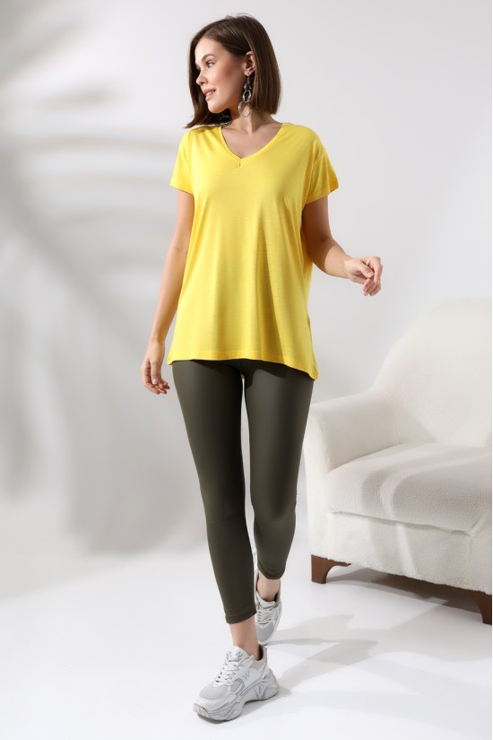 19410 KADIN KISA KOL SALAŞ V YAKA VSK TSHIRT