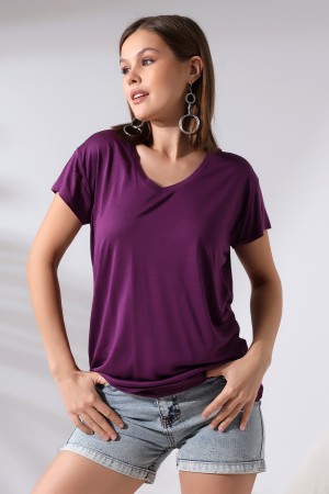 19410 KADIN KISA KOL SALAŞ V YAKA VSK TSHIRT