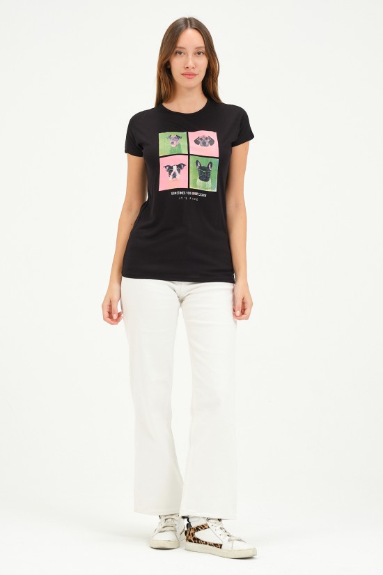 20601 GÖZLÜKLÜ 4 KÖPEK BASK. BAYAN KISA KOLU BEDENDE VSK TSHIRT 20601 GÖZLÜKLÜ 4 KÖPEK BASK. BAYAN KISA KOLU BEDENDE VSK TSHIRT