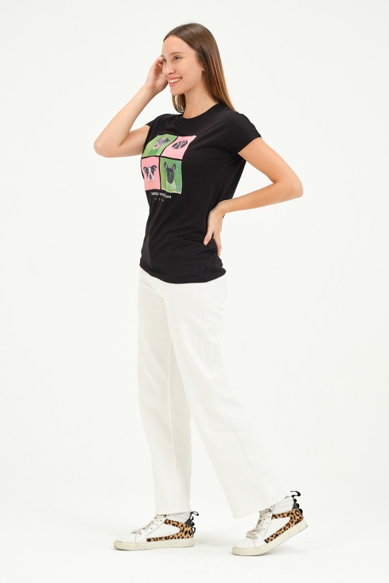 20601 GÖZLÜKLÜ 4 KÖPEK BASK. BAYAN KISA KOLU BEDENDE VSK TSHIRT 20601 GÖZLÜKLÜ 4 KÖPEK BASK. BAYAN KISA KOLU BEDENDE VSK TSHIRT