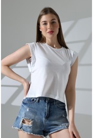 21572  BAYAN KOLSUZ GENİŞ KOL EVİ İÇ KAPAKLI ARKA ETEĞİ OVAL PAMUKLU TSHIRT