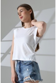 21572  BAYAN KOLSUZ GENİŞ KOL EVİ İÇ KAPAKLI ARKA ETEĞİ OVAL PAMUKLU TSHIRT