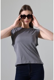 21572  BAYAN KOLSUZ GENİŞ KOL EVİ İÇ KAPAKLI ARKA ETEĞİ OVAL PAMUKLU TSHIRT
