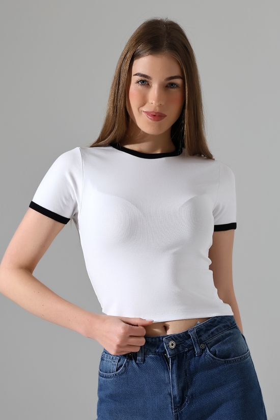 21832 KADIN FULL LYC PENYE KOMPAKT RİB.YAKA VE KOLAĞZI GARNİLİ BİSİKLET YAKA TSHIRT