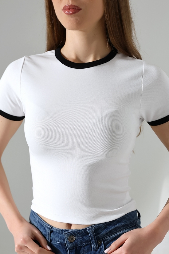 21832 KADIN FULL LYC PENYE KOMPAKT RİB.YAKA VE KOLAĞZI GARNİLİ BİSİKLET YAKA TSHIRT