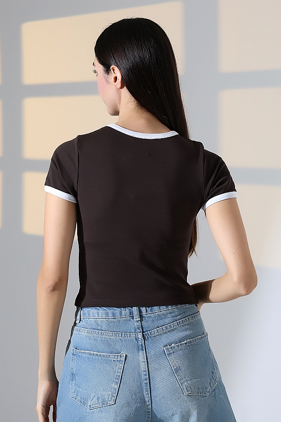 21832 KADIN FULL LYC PENYE KOMPAKT RİB.YAKA VE KOLAĞZI GARNİLİ BİSİKLET YAKA TSHIRT