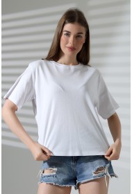 21964 KADIN PENYE COMP LİKRASIZ RİB PAMUKLU KISA KOL  BİSİKLET YAKA TSHIRT