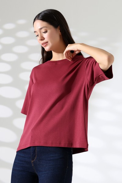 21964 KADIN PENYE COMP LİKRASIZ RİB PAMUKLU KISA KOL  BİSİKLET YAKA TSHIRT