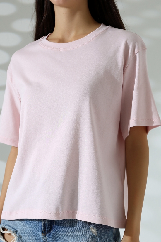 21964 KADIN PENYE COMP LİKRASIZ RİB PAMUKLU KISA KOL  BİSİKLET YAKA TSHIRT