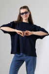22286 KADIN YARIM KOL OVERSİZE YANLARI YIRTMAÇLI BİSİKLET YAKA DOUBLEFACE YUMUŞAK DOKU TSHIRT 