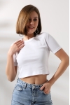 21560 KADIN PENYE COMP LİKRASIZ RİB PAMUKLU BİSİKLET YAKA CROP TSHIRT