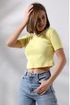 21560 KADIN PENYE COMP LİKRASIZ RİB PAMUKLU BİSİKLET YAKA CROP TSHIRT