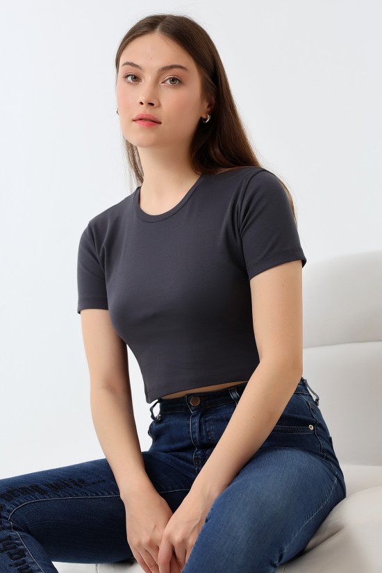 21560 KADIN PENYE COMP LİKRASIZ RİB PAMUKLU BİSİKLET YAKA CROP TSHIRT 21560 KADIN PENYE COMP LİKRASIZ RİB PAMUKLU BİSİKLET YAKA CROP TSHIRT